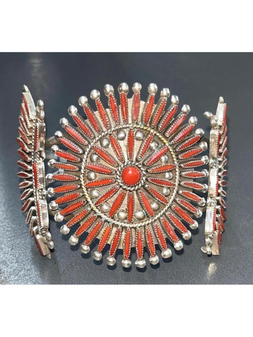 Zuni sterling silver traditional cluster petit point exquisite coral statement